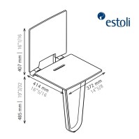 MEDIDAS ASIENTO DUCHA PLEGABLE CON RESPALDO y SOPORTE A SUELO SOLID ESTOLI